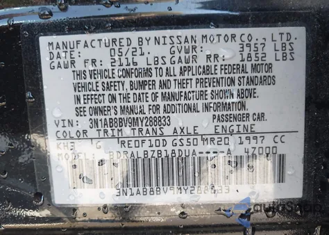 2021 Nissan Sentra S Xtronic Cvt z USA, uszkodzony, nr VIN 3N1AB8BV9MY288833